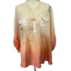 Zac & Rachel Woman Coral/Peach Ombre Button V Neck Tunic Top Size 2X #0995